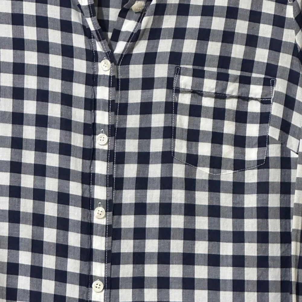 J. Crew women’s size M navy blue check cotton long sleeve button front shirt top - Picture 2 of 7